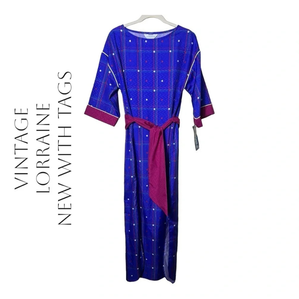1939. VINTAGE LORRAINE 3/4 SLEEVE‎ MAXI DRESS WITH BELT SIZE MEDIUM MULTICOLORED